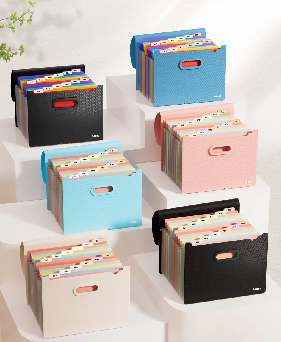 Sooez Accordion File Organizer 13-Pocket Letter Size | Durable Pink Pastels with Deeper Pockets - view 2