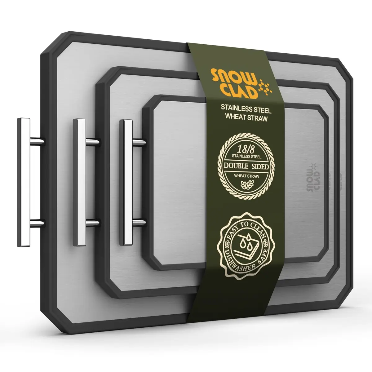 SNOWCLAD Extra Large Stainless Steel Cutting Board Set of 3 | Durable, Hygienic & Dishwasher Safe - main product image