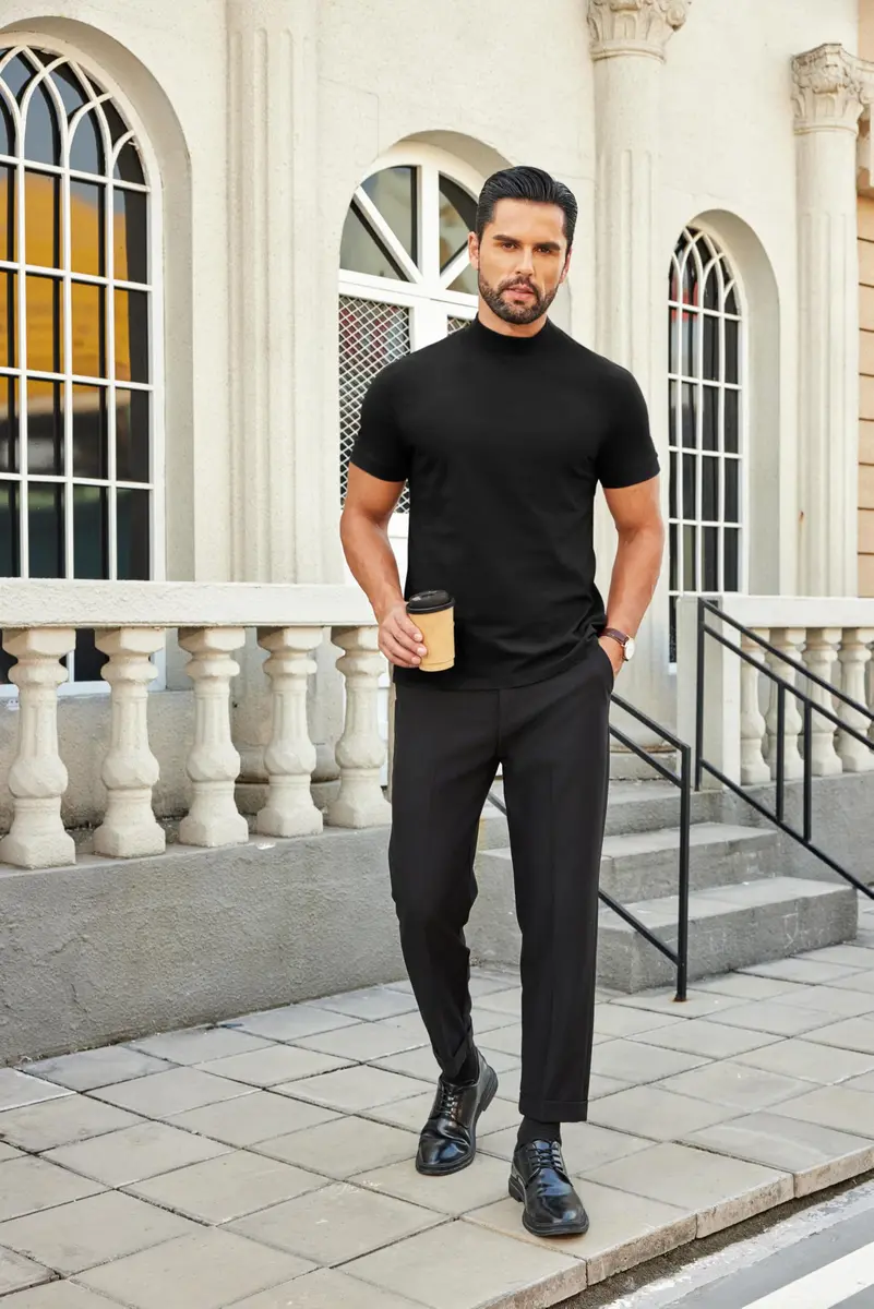 COOFANDY Heavy Weight Cotton Mock Turtleneck for Men Short Sleeve | Casual & Versatile (70-120 chars) - view 5