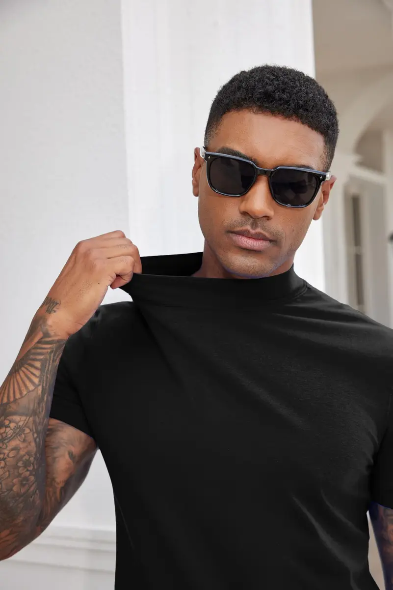 COOFANDY Heavy Weight Cotton Mock Turtleneck for Men Short Sleeve | Casual & Versatile (70-120 chars) - view 3