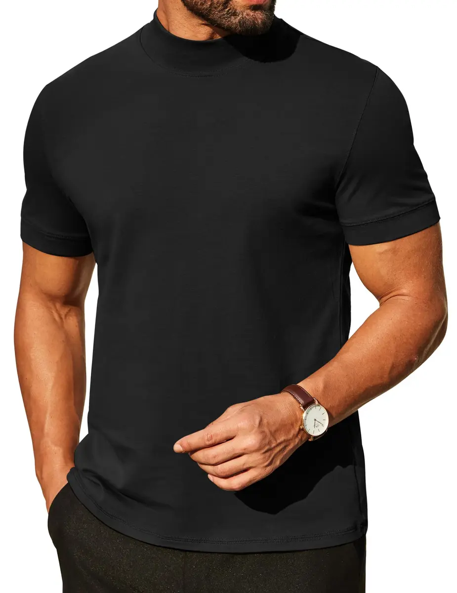 COOFANDY Mock Turtleneck for Men Heavy Weight Cotton Short Sleeve | Casual Regular Fit - main product image