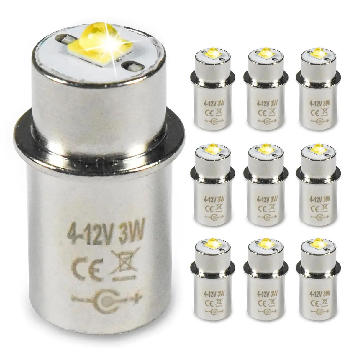 HQRP 10-Pack High Power 3W LED Bulb Compatible with Maglite 3D 4D 5D 6D / 3C 4C 5C 6C / 3-4-5-6 D/C Cell Torch Flashlights - main product image