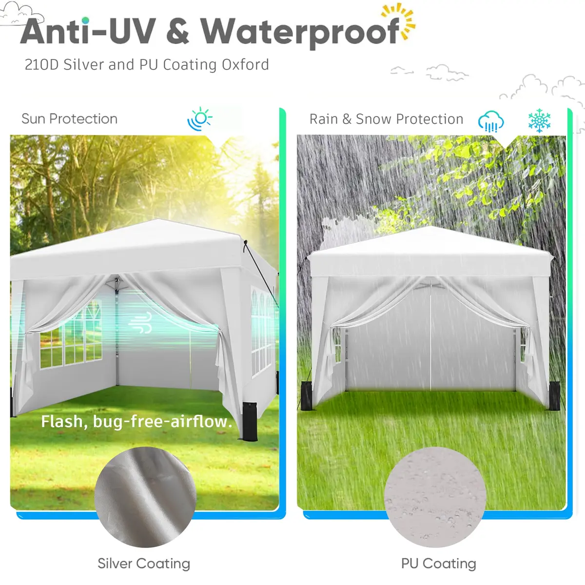SANWAY 10x10 Pop Up Canopy with Sidewalls x 4 | Waterproof, UV-Resistant Portable Shelter - view 2