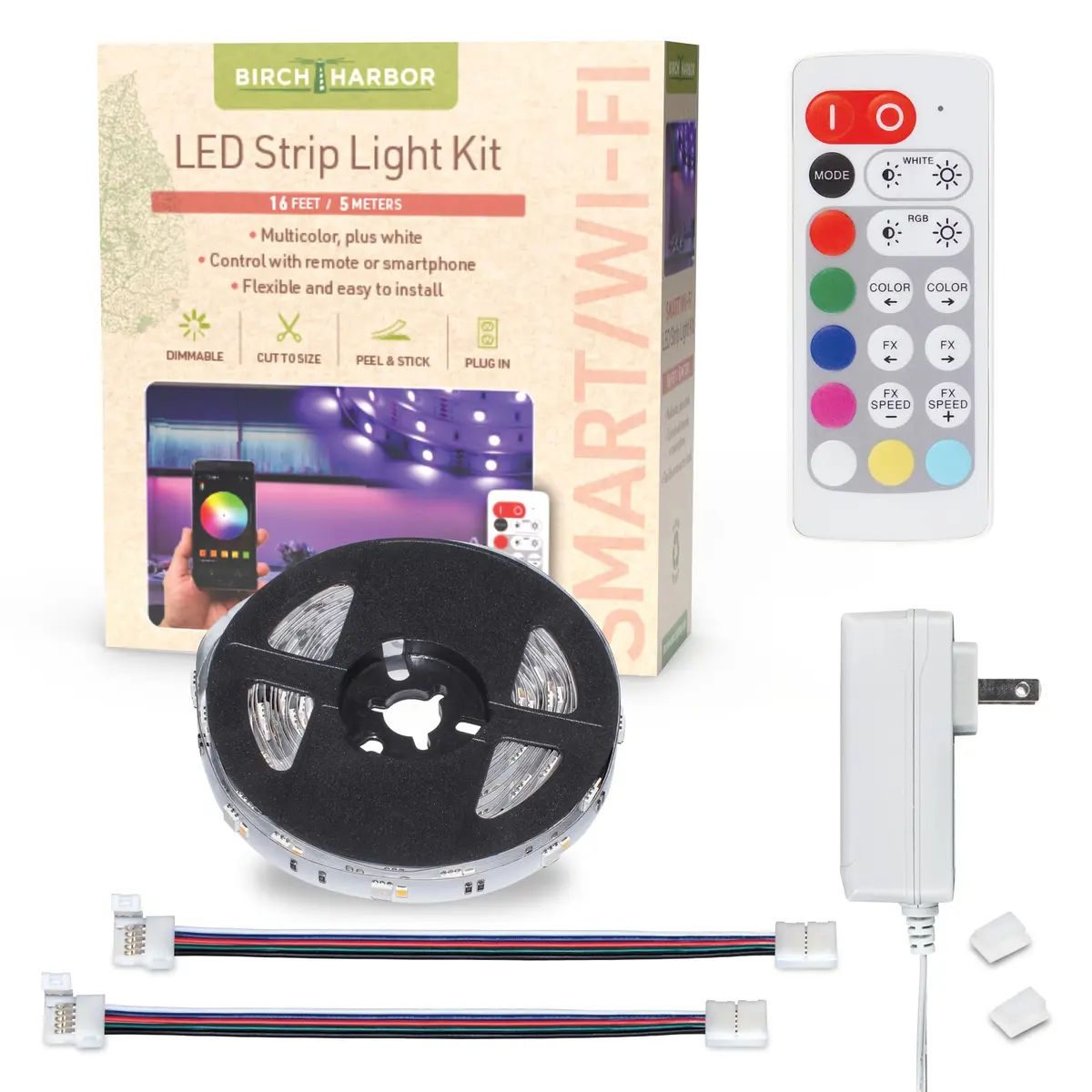 Birch Lighting Multicolor RGBW Smart LED Strip Light Kit 5m (16ft) with Remote & App Control - main product image