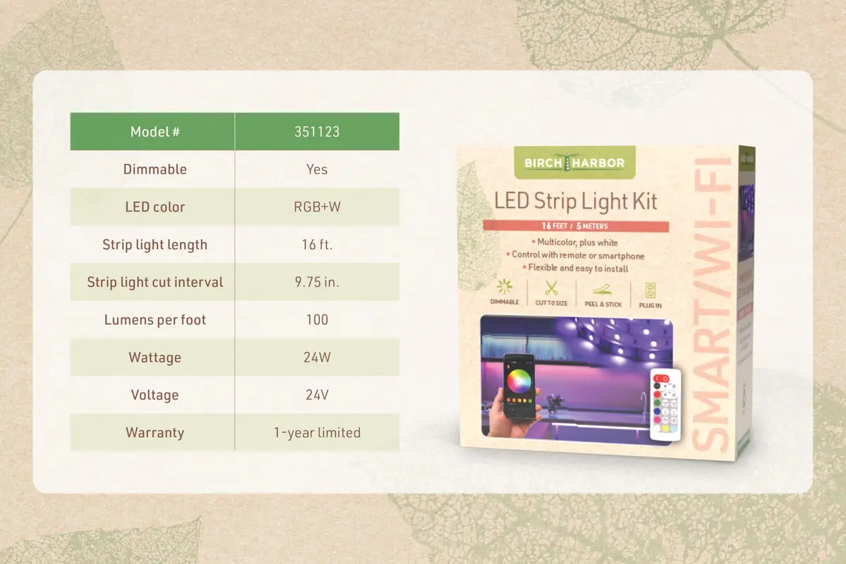 Birch Lighting Multicolor RGBW Smart LED Strip Light Kit 5m (16ft) with Remote & App Control - view 8