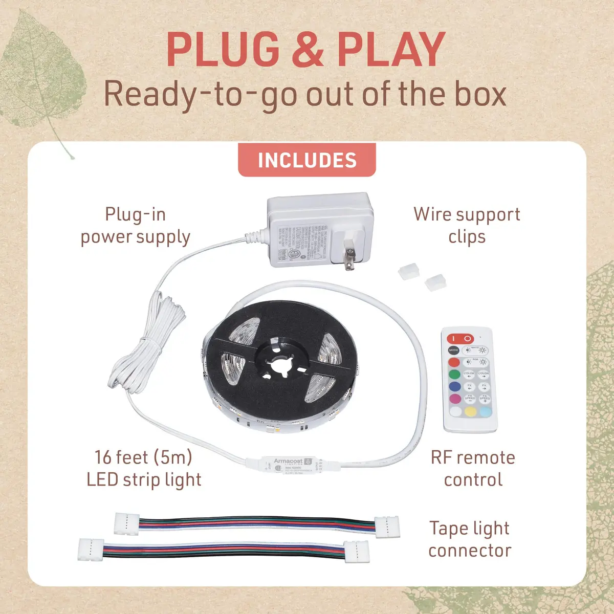 Birch Lighting Multicolor RGBW Smart LED Strip Light Kit 5m (16ft) with Remote & App Control - view 4
