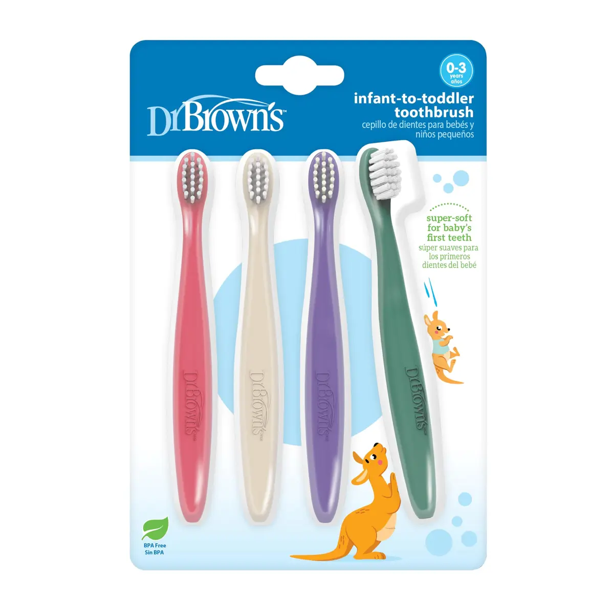 Dr. Brown's Infant-to-Toddler Toothbrush Set, Soft & Gentle Manual Toothbrushes for Baby, 4-Pack | BPA Free, 0-3 Years - main product image