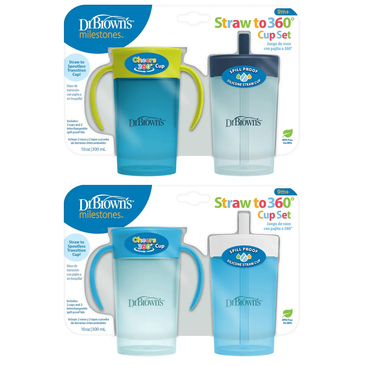 Dr. Brown's Milestones Straw to 360 Convertible Toddler Training Cup Set, 10 oz/300 mL | Interchangeable Silicone Straw & 360 Lids - main product image
