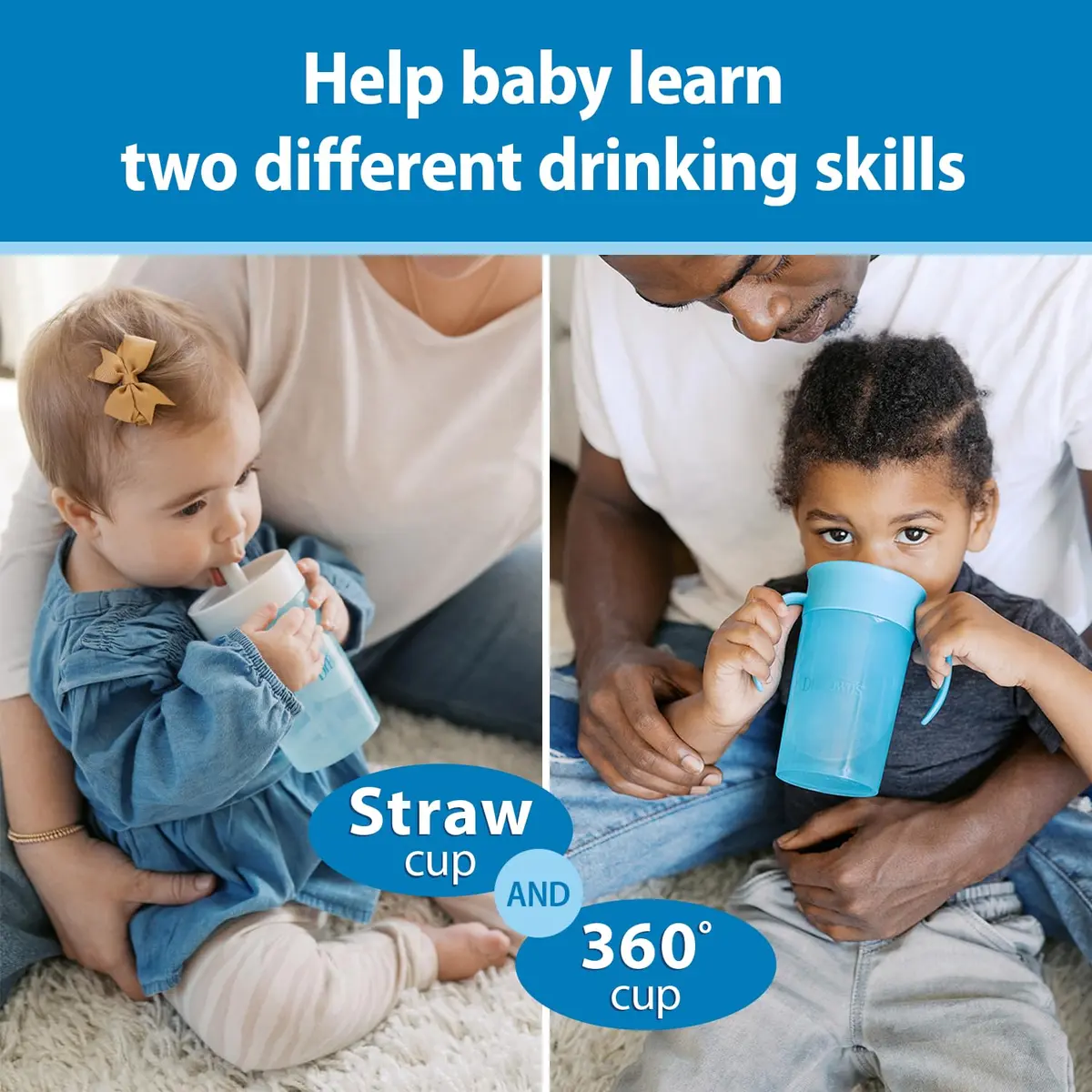 Dr. Brown's Milestones Straw to 360 Convertible Toddler Training Cup Set, 10 oz/300 mL | Interchangeable Silicone Straw & 360 Lids - view 2