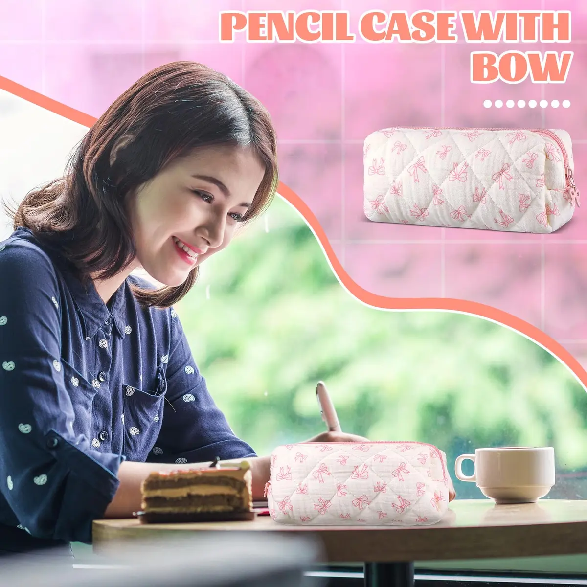 Sherr Coquette Bow Pencil Case Pink Bow 7.48 Inch | Lightweight & Travel Friendly - view 6