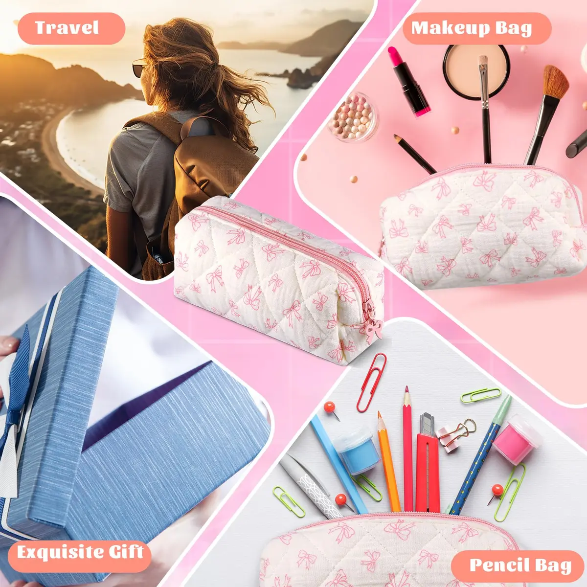 Sherr Coquette Bow Pencil Case Pink Bow 7.48 Inch | Lightweight & Travel Friendly - view 7