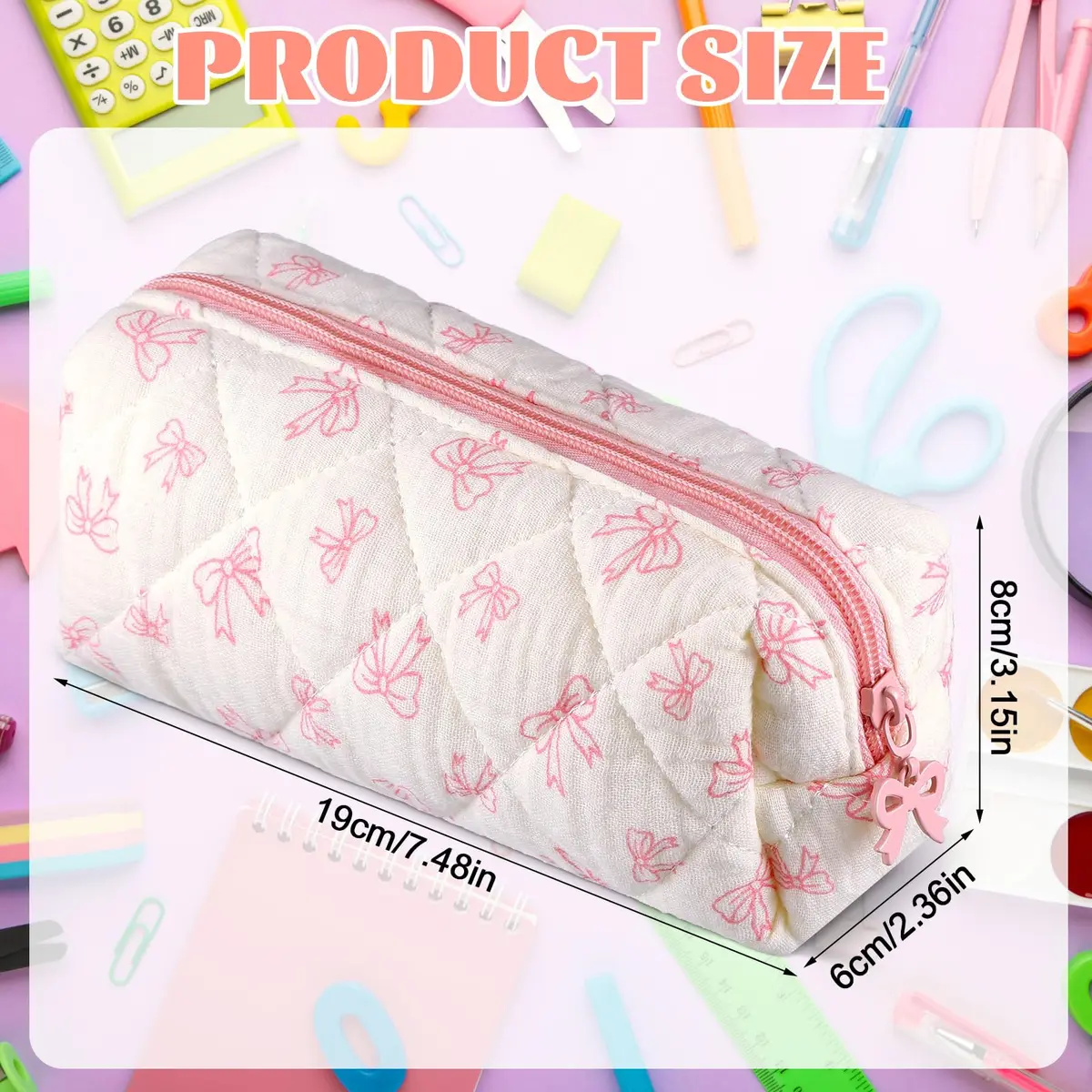 Sherr Coquette Bow Pencil Case Pink Bow 7.48 Inch | Lightweight & Travel Friendly - view 2