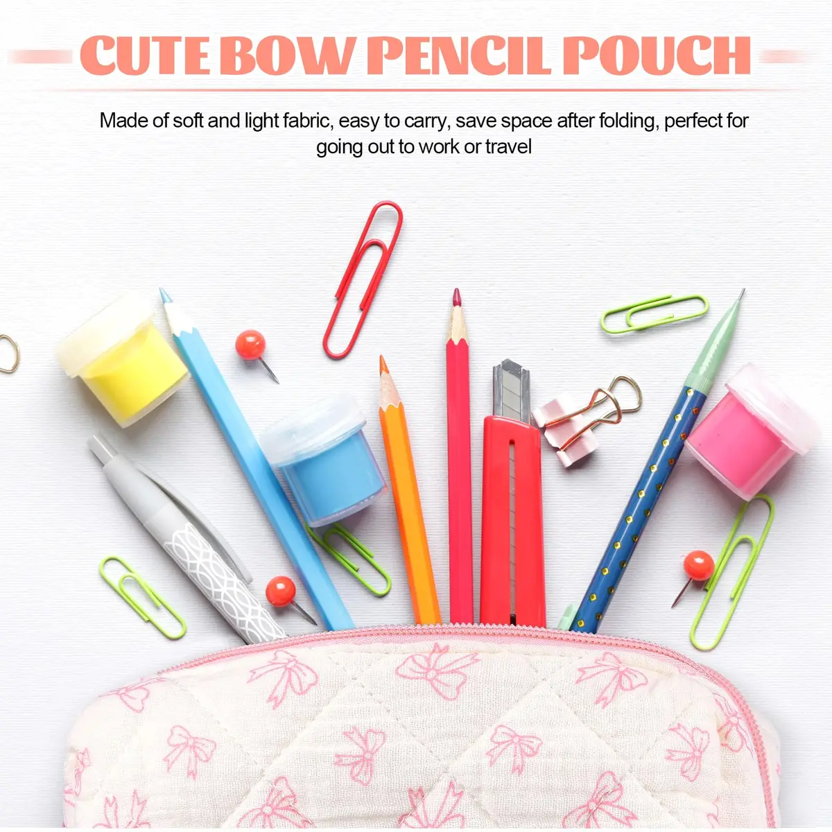 Sherr Coquette Bow Pencil Case Pink Bow 7.48 Inch | Lightweight & Travel Friendly - view 4