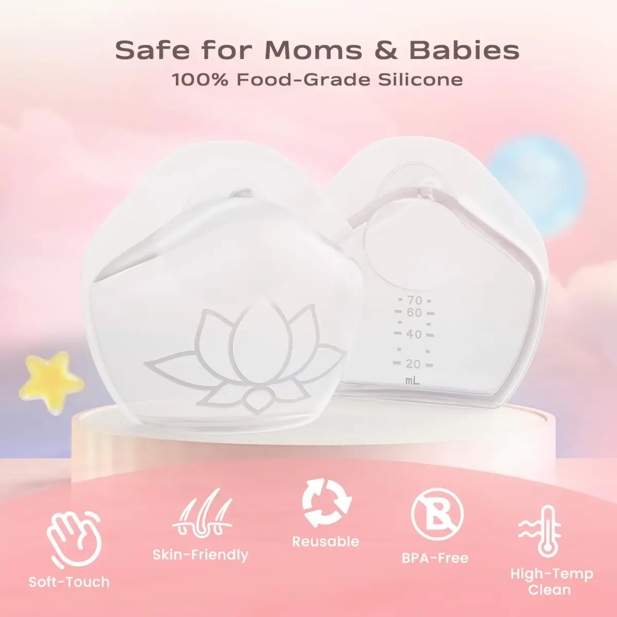 Hranio Milk Collectors for Breastfeeding 70ml (2.5oz) | Wearable Silicone Breast Pump for Postpartum Essentials - view 2