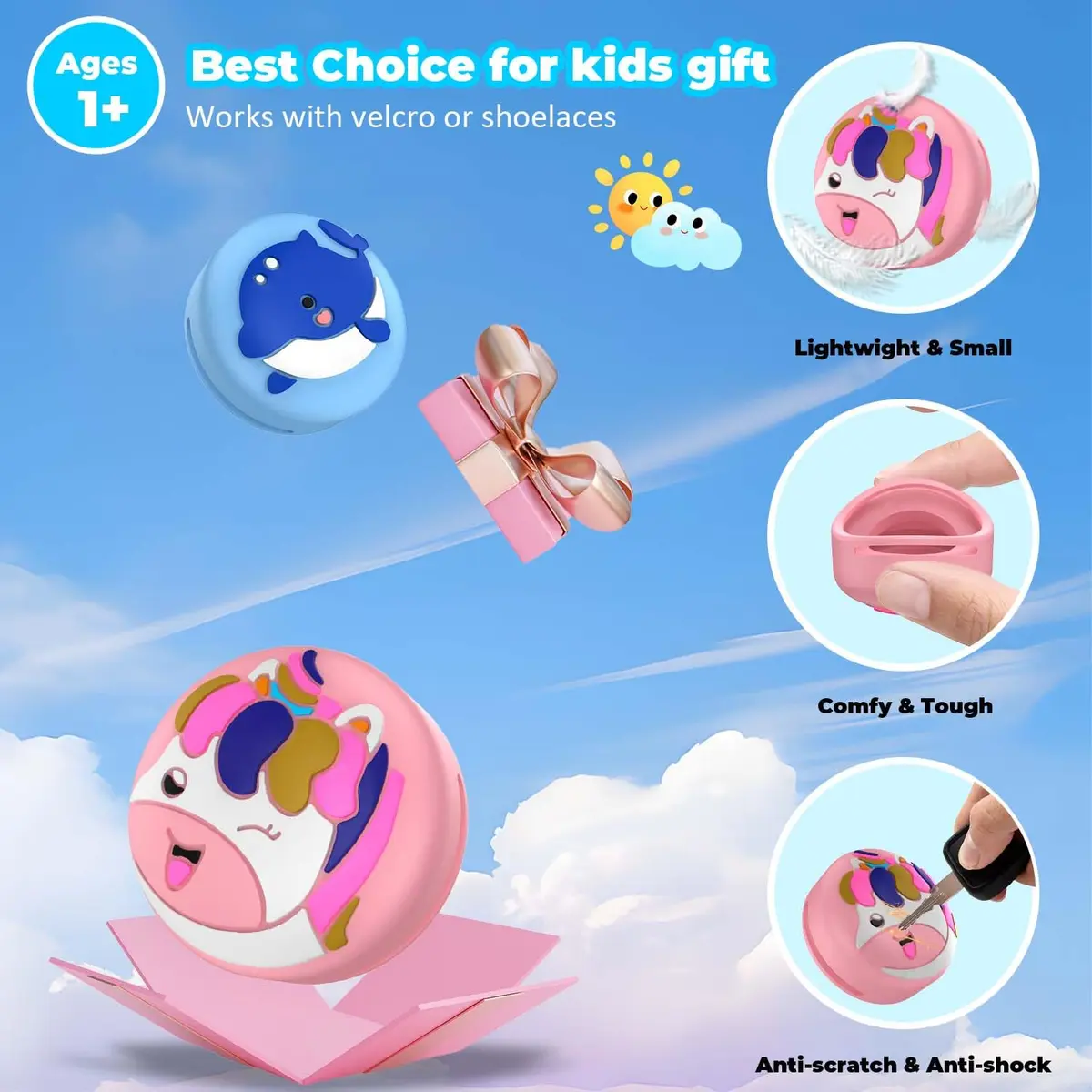 BIQIRE AirTag Shoes Holder 2-Pack (Blue & Pink) | Waterproof Silicone Case for Kids Shoelaces - view 4