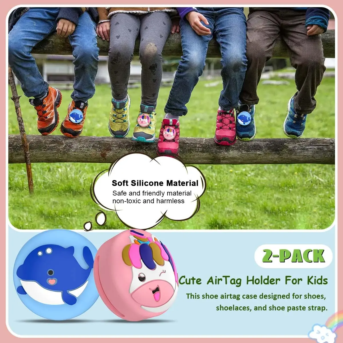 BIQIRE AirTag Shoes Holder 2-Pack (Blue & Pink) | Waterproof Silicone Case for Kids Shoelaces - view 2