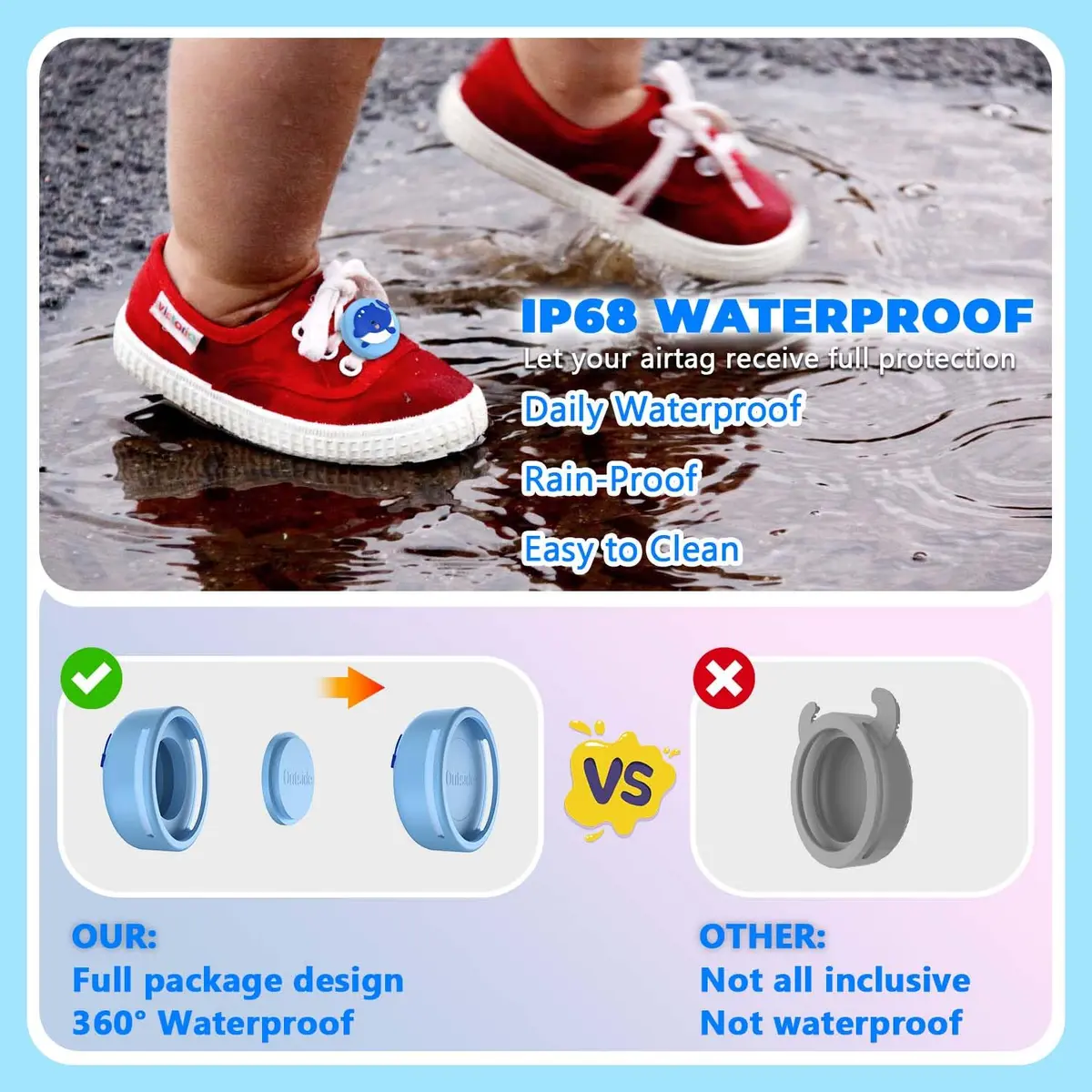 BIQIRE AirTag Shoes Holder 2-Pack (Blue & Pink) | Waterproof Silicone Case for Kids Shoelaces - view 3