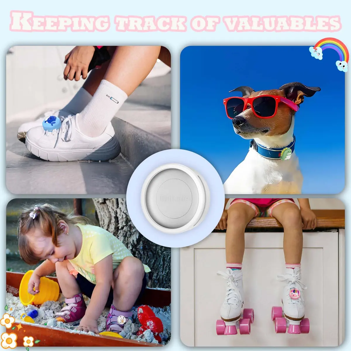 BIQIRE AirTag Shoes Holder 4-Pack (Gen 1 & 2) | Waterproof Silicone Cartoon Case for Kids Shoelaces & Straps (Green/White/Blue/Pink) - view 7