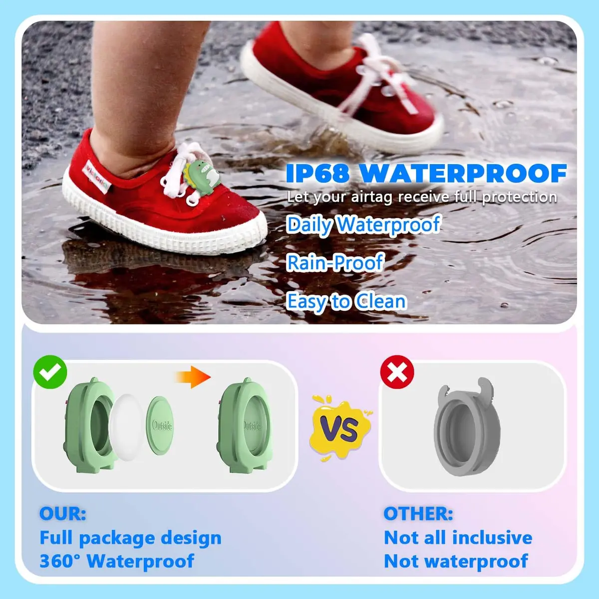 BIQIRE AirTag Shoes Holder 4-Pack (Gen 1 & 2) | Waterproof Silicone Cartoon Case for Kids Shoelaces & Straps (Green/White/Blue/Pink) - view 3