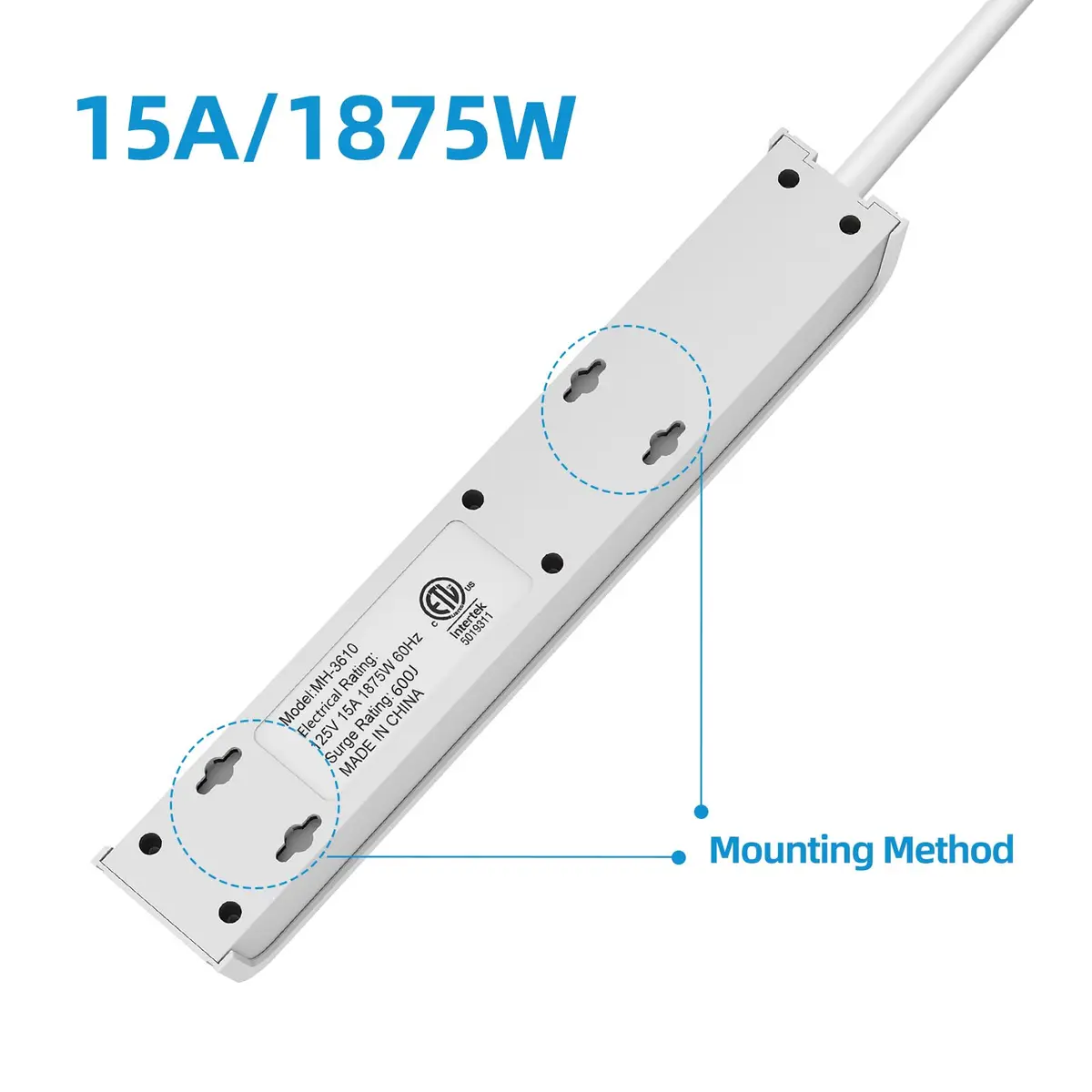 Tiffcofio Surge Protector Power Strip, 6 ft Extension Cord, 600 Joules Surge Protection, 6 Outlets, 15A/1875W | ETL Listed - view 2