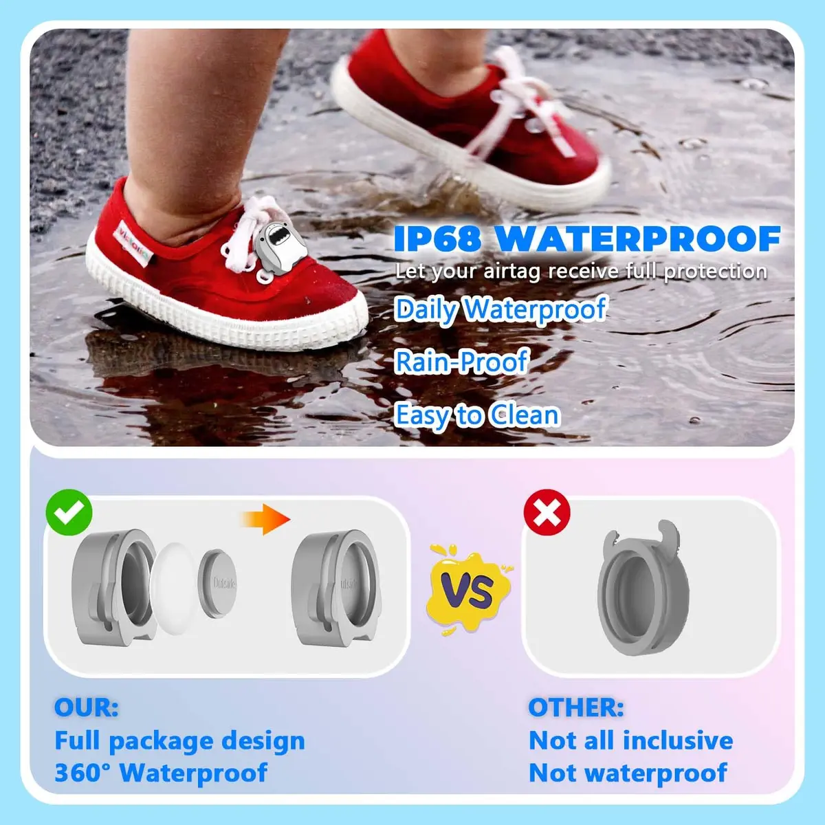 BIQIRE AirTag Shoes Holder 2 Pack | Waterproof Silicone Cartoon Cute Airtag Case for Kids Shoelaces & Straps (White & Grey) - view 3