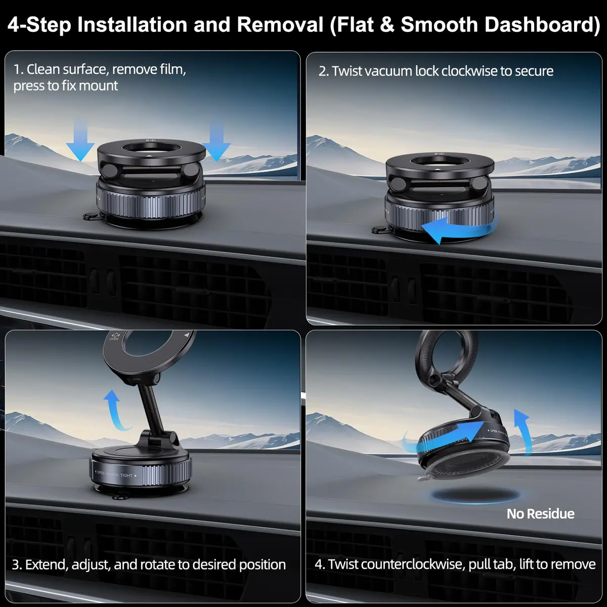 Jikasho Magnetic Phone Holder for Car, Suction Cup Mount, MagSafe Compatible, Space Grey | 360° Adjustable - view 7