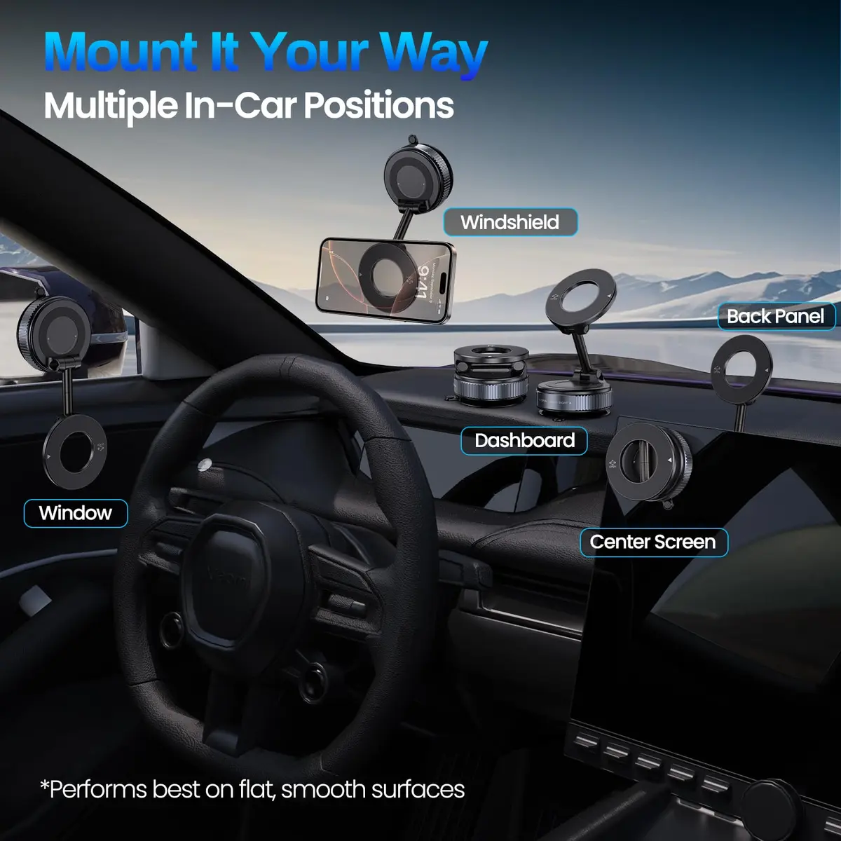 Jikasho Magnetic Phone Holder for Car, Suction Cup Mount, MagSafe Compatible, Space Grey | 360° Adjustable - view 2
