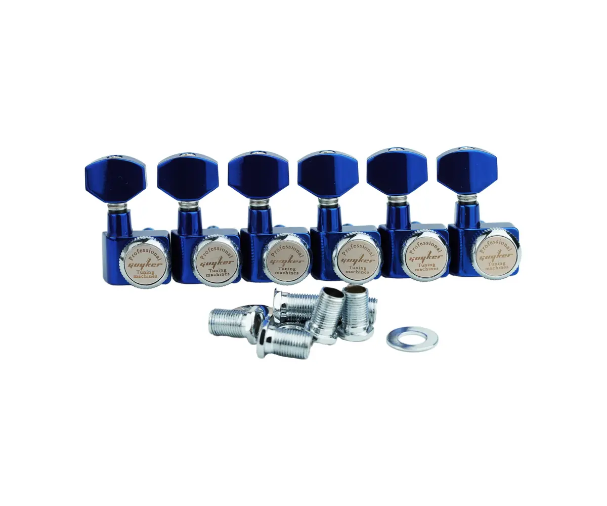 Guyker 6-in-line Guitar Locking Tuners GK434, Blue Chrome (Set of 6) | Precision 1:18 Gear Ratio - main product image