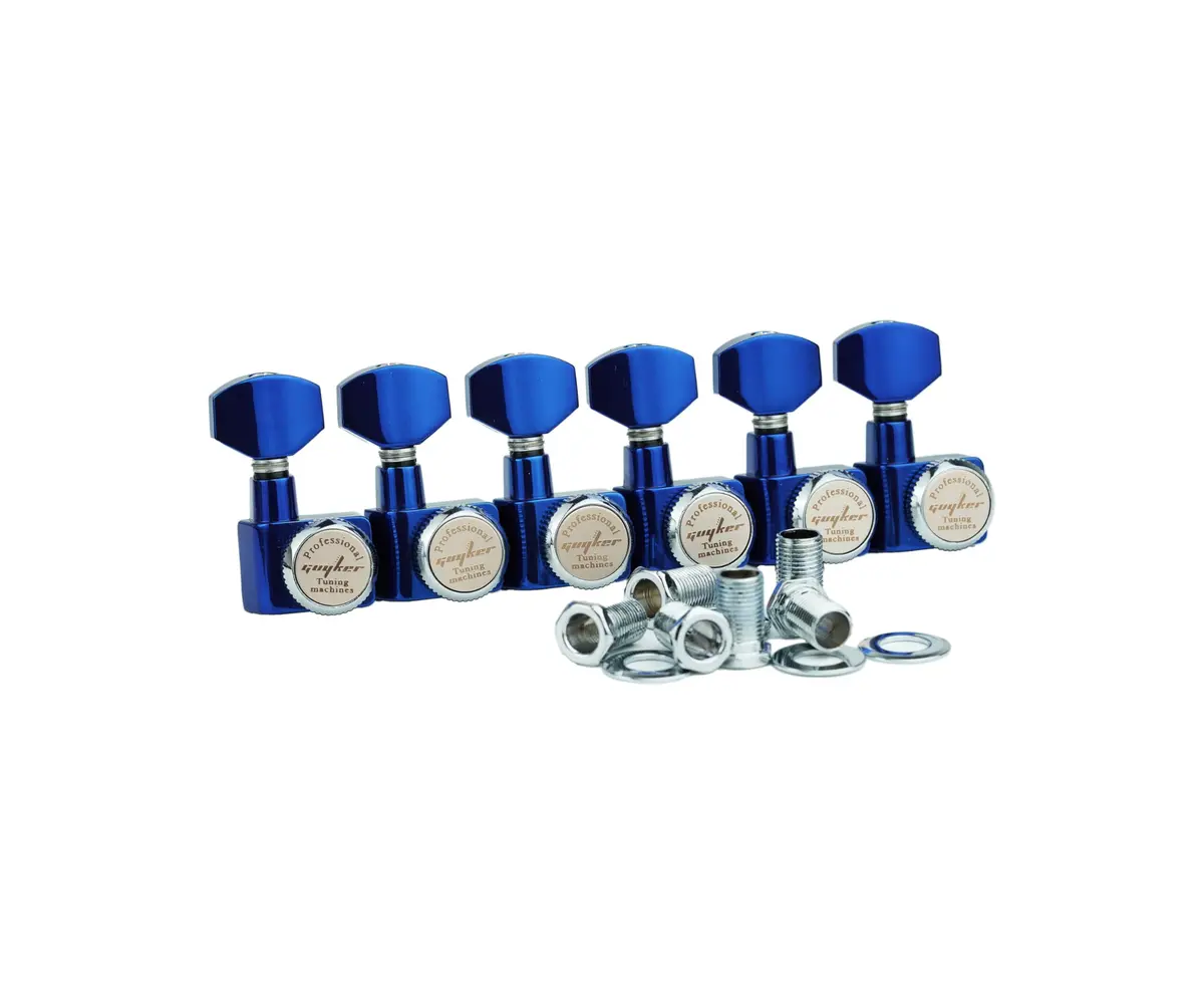 Guyker 6-in-line Guitar Locking Tuners GK434, Blue Chrome (Set of 6) | Precision 1:18 Gear Ratio - view 3