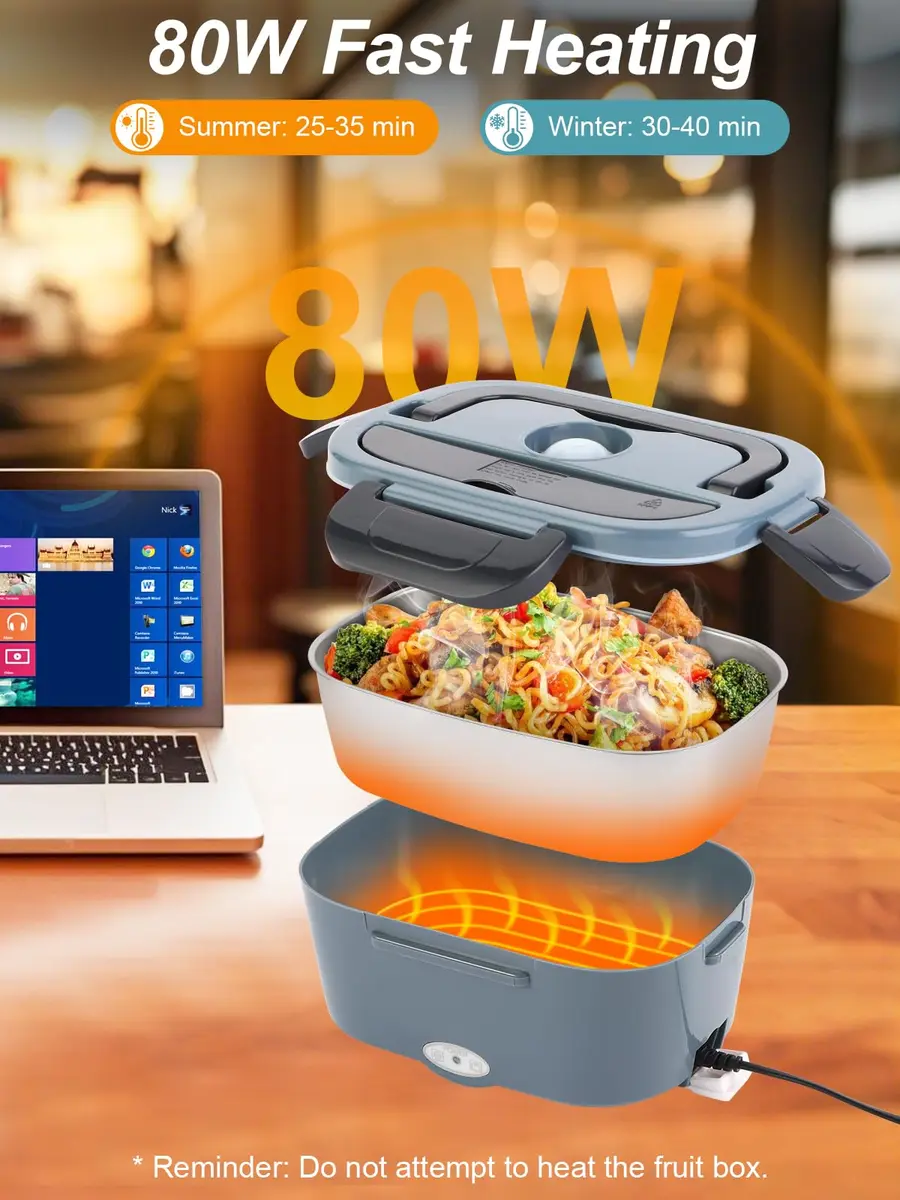 NestDin Electric Lunch Box 1.5L | Rapid 80W Heating, Leakproof & Food-Grade Steel - view 2