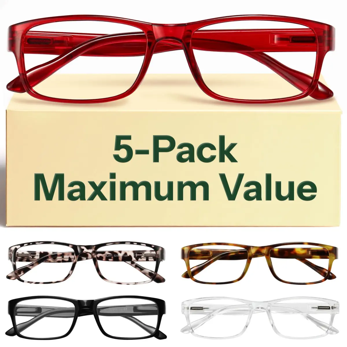 Gaoye 1.0 Professional Reading Glasses for All Day - Blue Light Protection Value Pack | 5-Pack - main product image