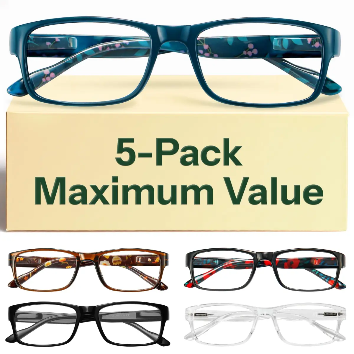 Gaoye 2.5 Professional Reading Glasses for All Day with Blue Light Protection | 5-Pack Flower Vibes - main product image