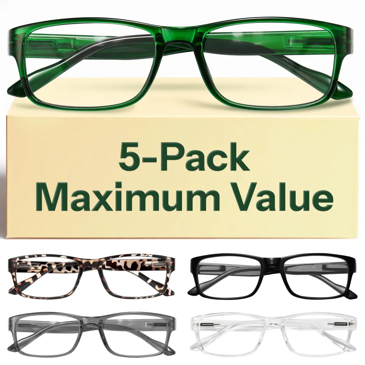 Gaoye 1.75x Professional Reading Glasses with Blue Light Protection, Clear Natural Hues (5-Pack) | All-Day Computer Readers - main product image