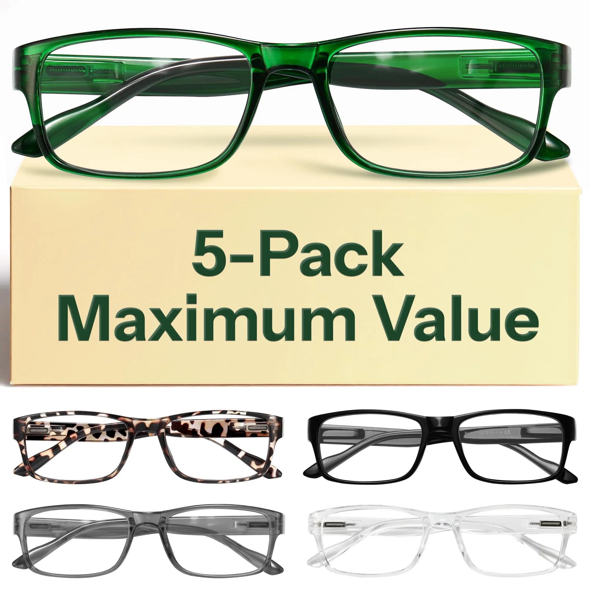 Gaoye 1.75x Professional Reading Glasses with Blue Light Protection, Clear Natural Hues (5-Pack) | All-Day Computer Readers - main product image