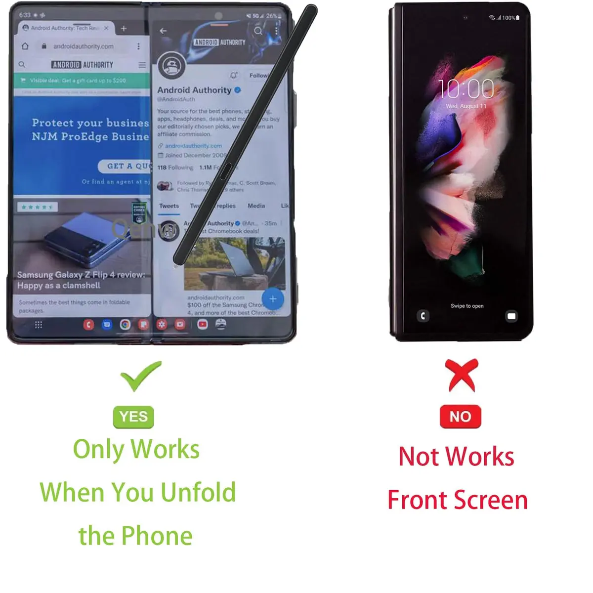 Qenw Z Fold 6/5 Slim S Pen Fold Edition Replacement Compatible Galaxy Z Fold6 / Fold5 Phones Only, Slim 1.5mm Tip, 4096 Pressure Levels - view 2