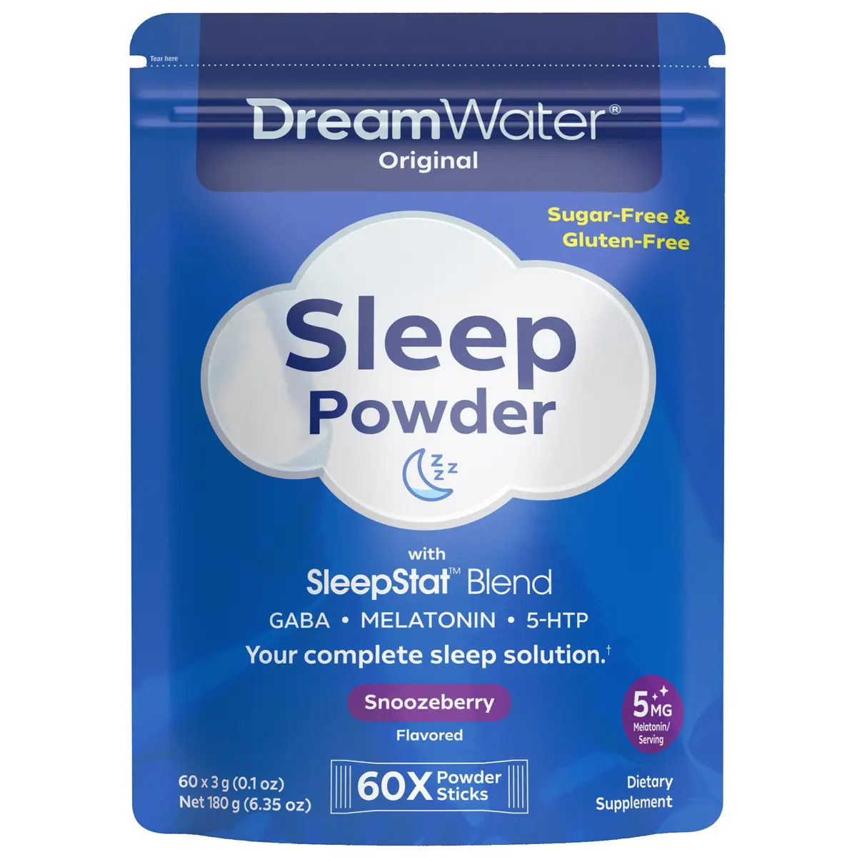 Dream Water Sleep Powder 60-Count | Sugar-Free, Gluten-Free, Natural Flavors, GABA, Melatonin, 5-HTP - main product image