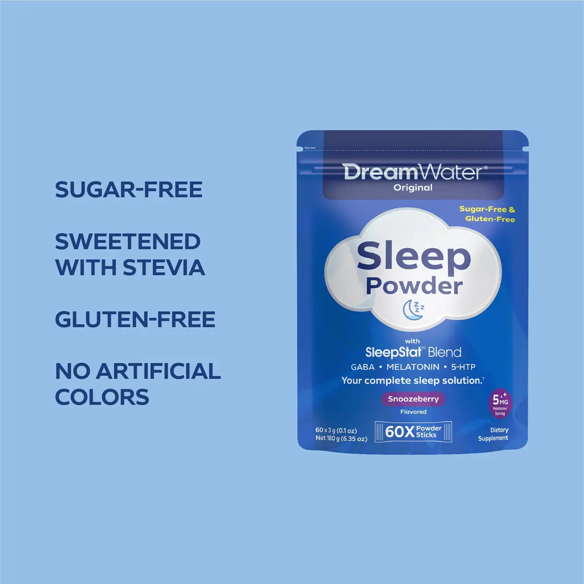 Dream Water Sleep Powder 60-Count | Sugar-Free, Gluten-Free, Natural Flavors, GABA, Melatonin, 5-HTP - view 3