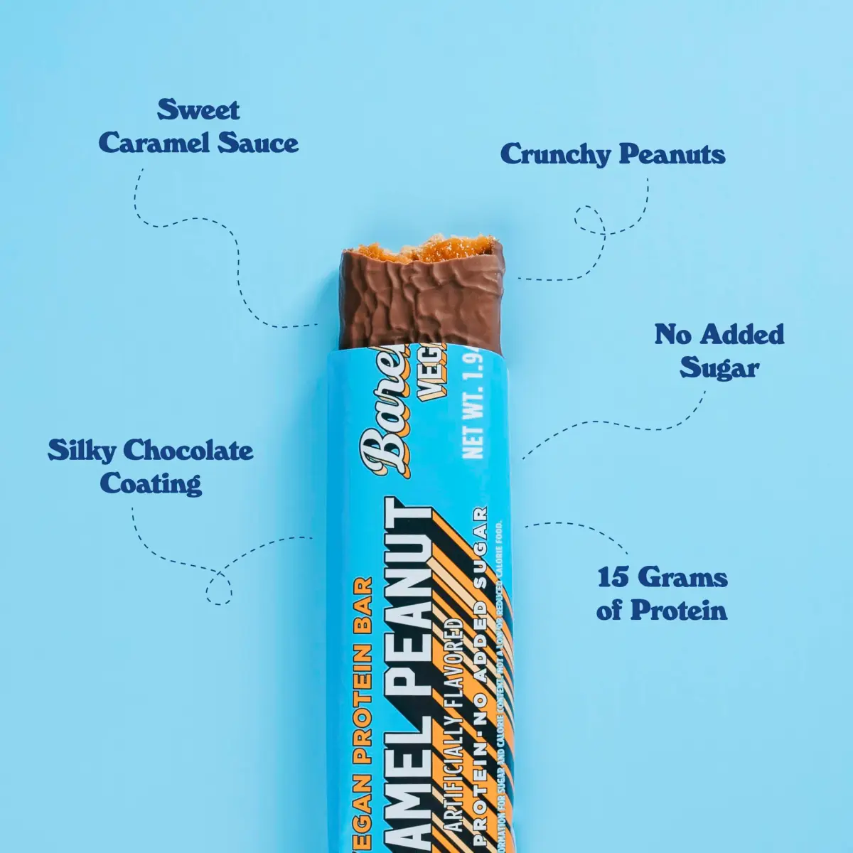 BAREBELLS Vegan Protein Bars Peanut Caramel 24 Count | Plant Based High Protein Snack - view 3