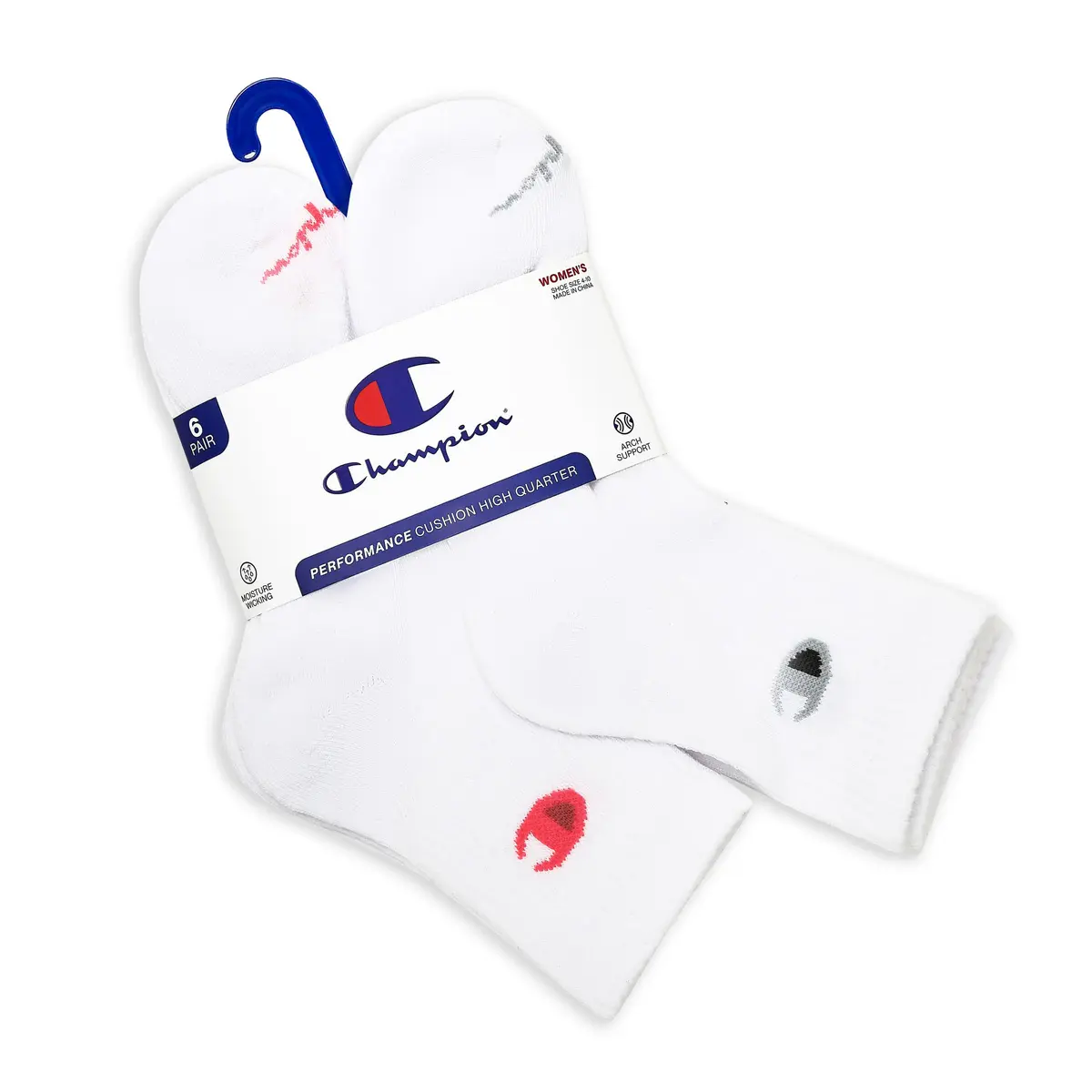 Champion Women's High Quarter Socks Size 5-9 | Cushioned Moisture-Wicking Ankle Socks - view 3