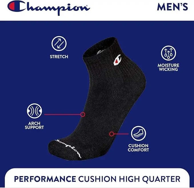 Champion Men's Quarter Socks – 6-pack | Moisture-wicking, Cushioned, Durable Ankle Socks - view 5