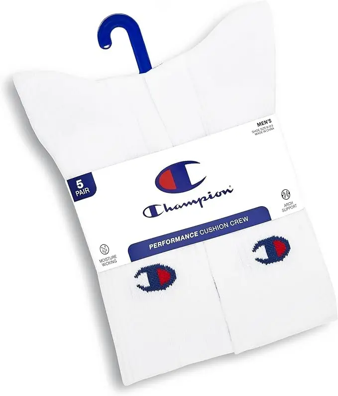 Champion Men's Crew Athletic Socks | Moisture-Wicking, Cushioned, Arch Support (Fits Shoe Size 6-12.5) - view 6