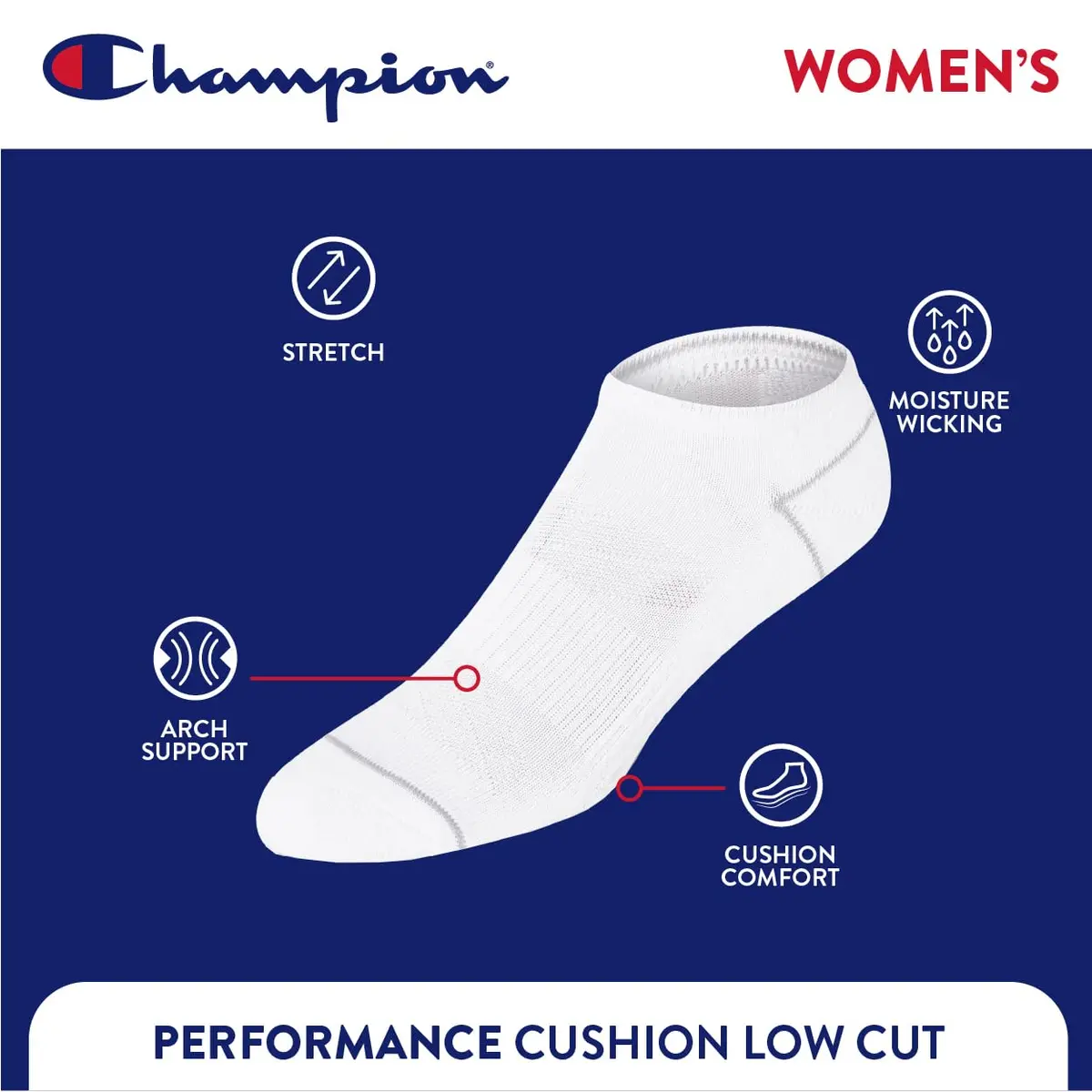 Champion Women's Low Cut Athletic Socks, 6-Pack | Moisture-Wicking, Breathable Fit for Women (70-120 chars) - view 4