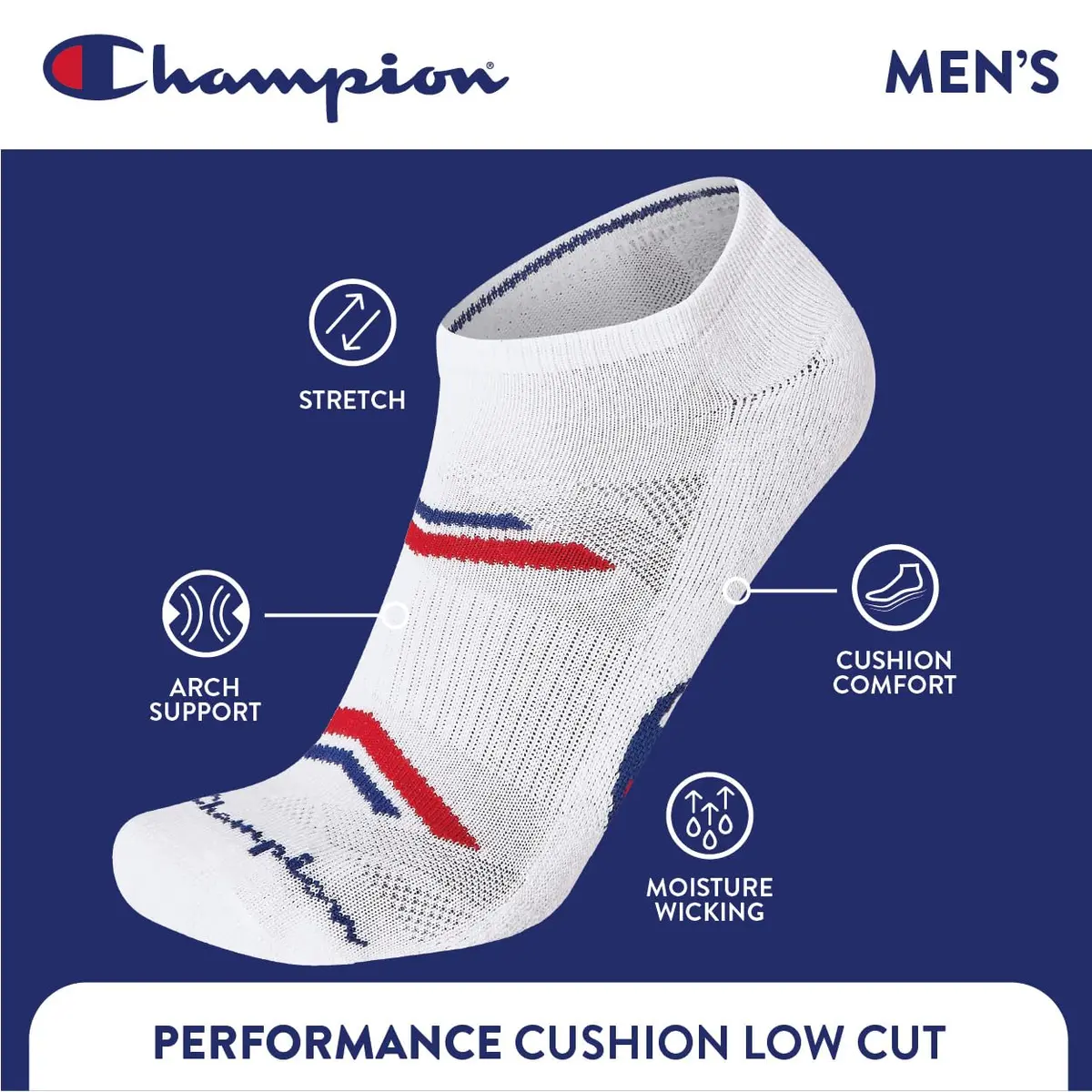 Champion Men's Low Cut Athletic Socks, 6-Pack | Moisture-Wicking, Durable Fit for Men in India - view 4
