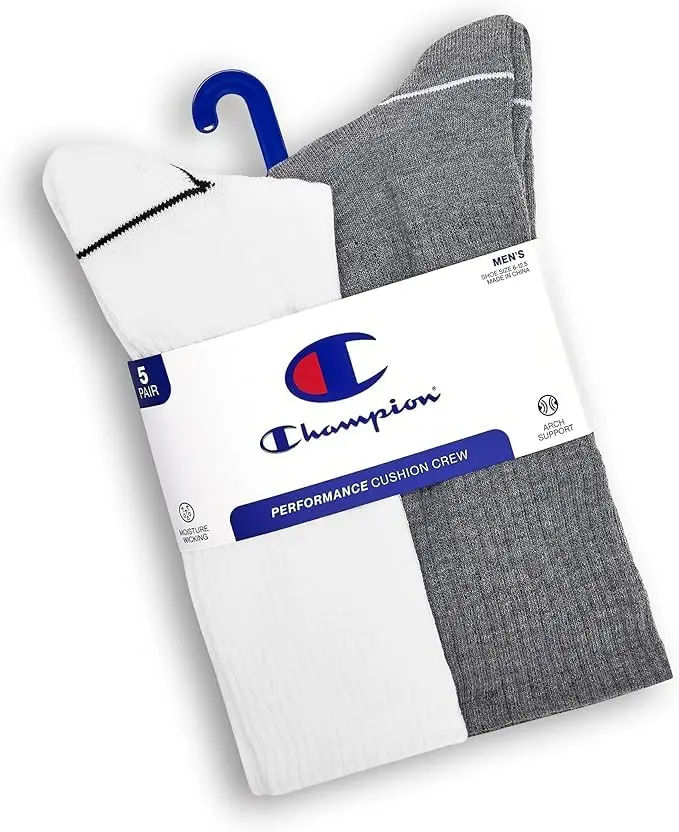 Champion Men's Crew Athletic Socks | Moisture-Wicking, Cushioned Fit (6-12.5 US Men) - view 6