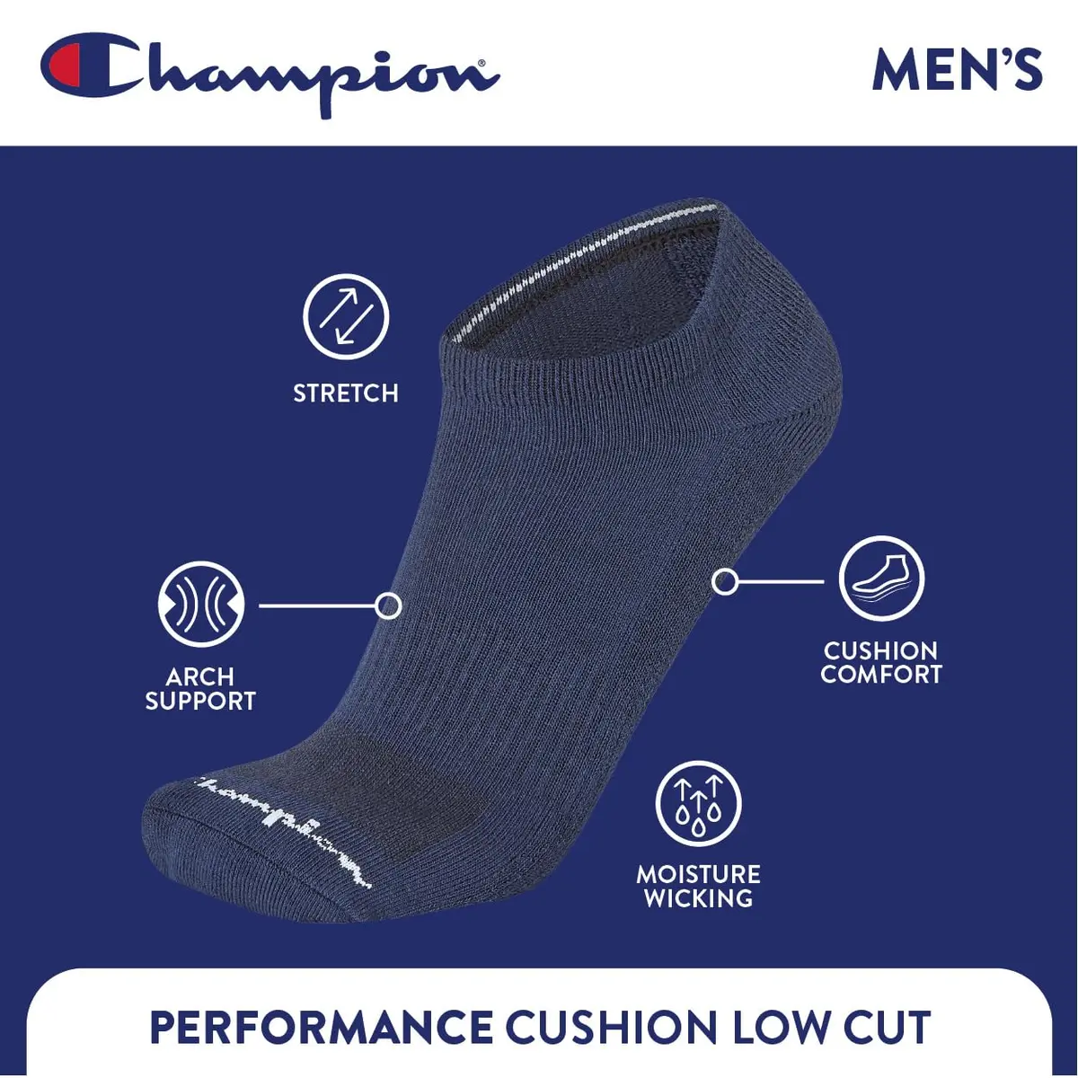 Champion Men's Low Cut Athletic Socks 6-Pack | Moisture-Wicking, Cushioned Fit for Men in India - view 3