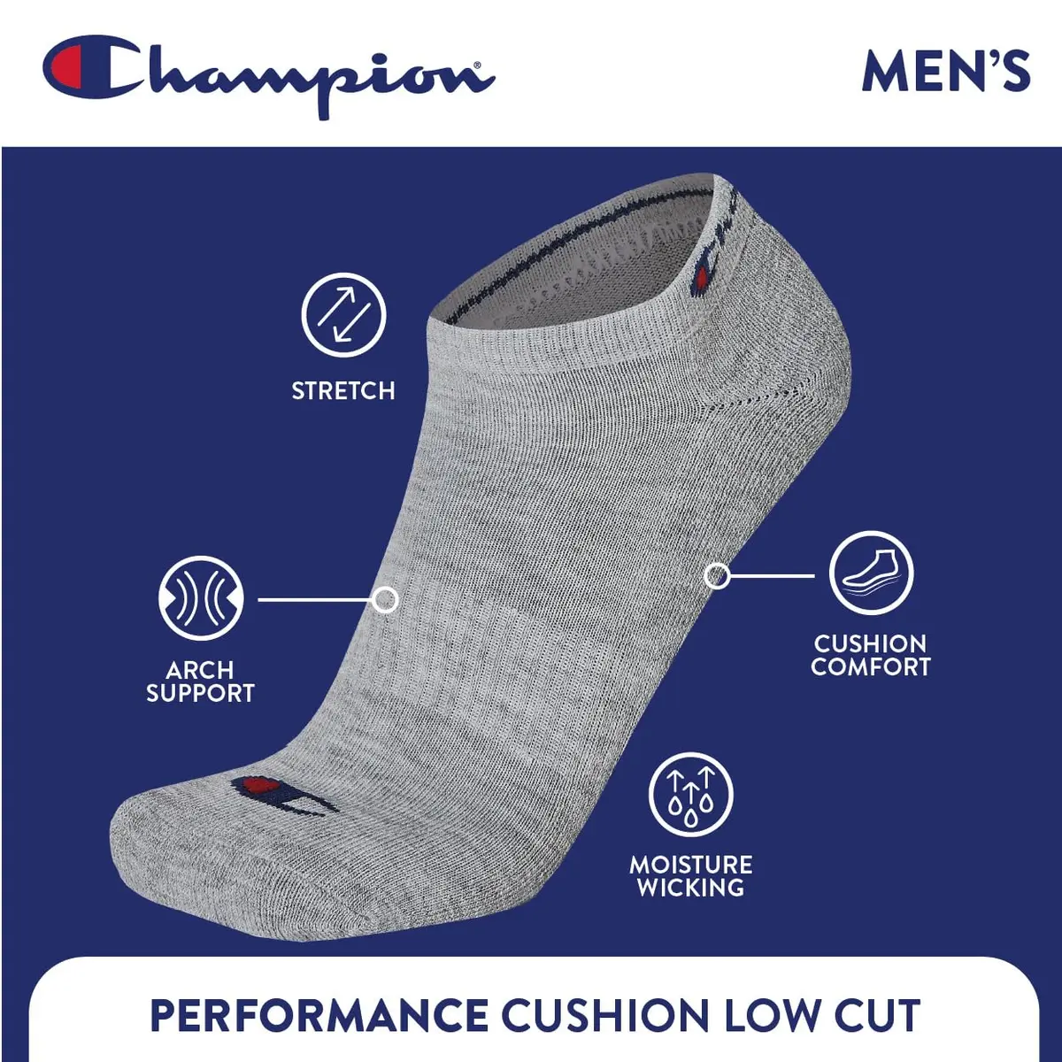 Champion Men’s Low Cut Athletic Socks 6-Pack | Moisture-Wicking, Cushioned Fit for Men - view 4