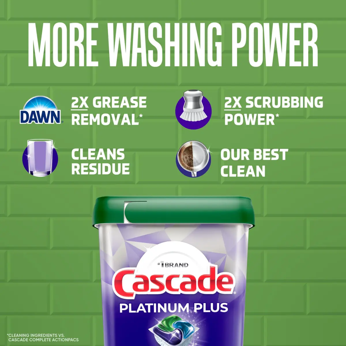 Cascade Platinum Plus Dishwasher Pods Lemon 47 Count | 100% Food Residue Removal - view 3