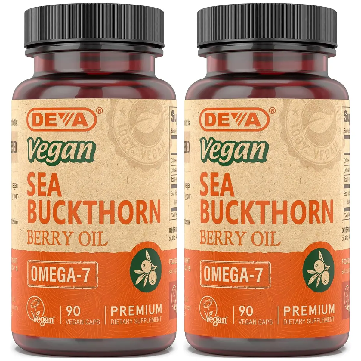 DEVA Vegan Sea Buckthorn Oil Capsules 2-Pack | Omega-7 Fatty Acids for Skin & Cellular Support - main product image