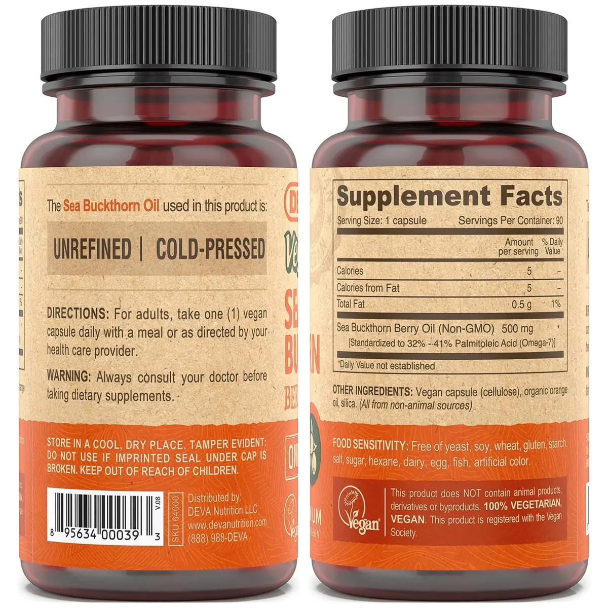 DEVA Vegan Sea Buckthorn Oil Capsules 2-Pack | Omega-7 Fatty Acids for Skin & Cellular Support - view 2