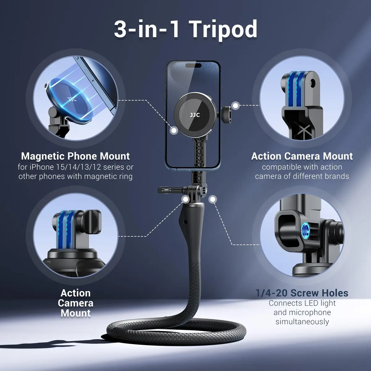 JJC Magnetic Flexible Arm with Clamp for MagSafe Phone & Action Camera | 313g (11oz) Bendable Mount - view 3